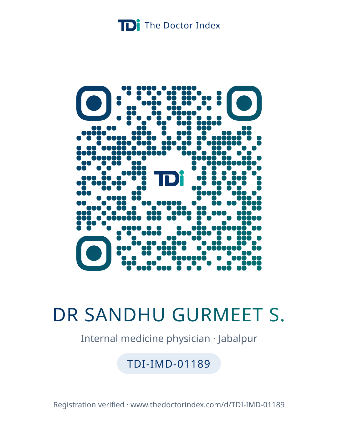 QR card for Dr Sandhu Gurmeet S., TDI-IMD-01189