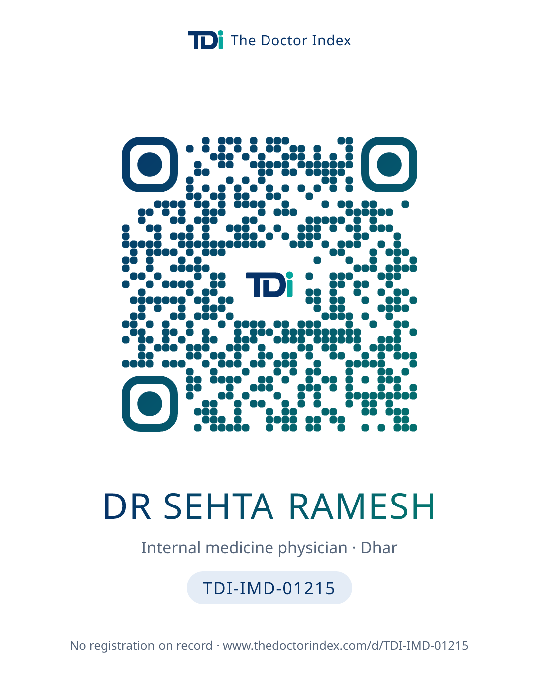 QR card for Dr Sehta Ramesh, TDI-IMD-01215