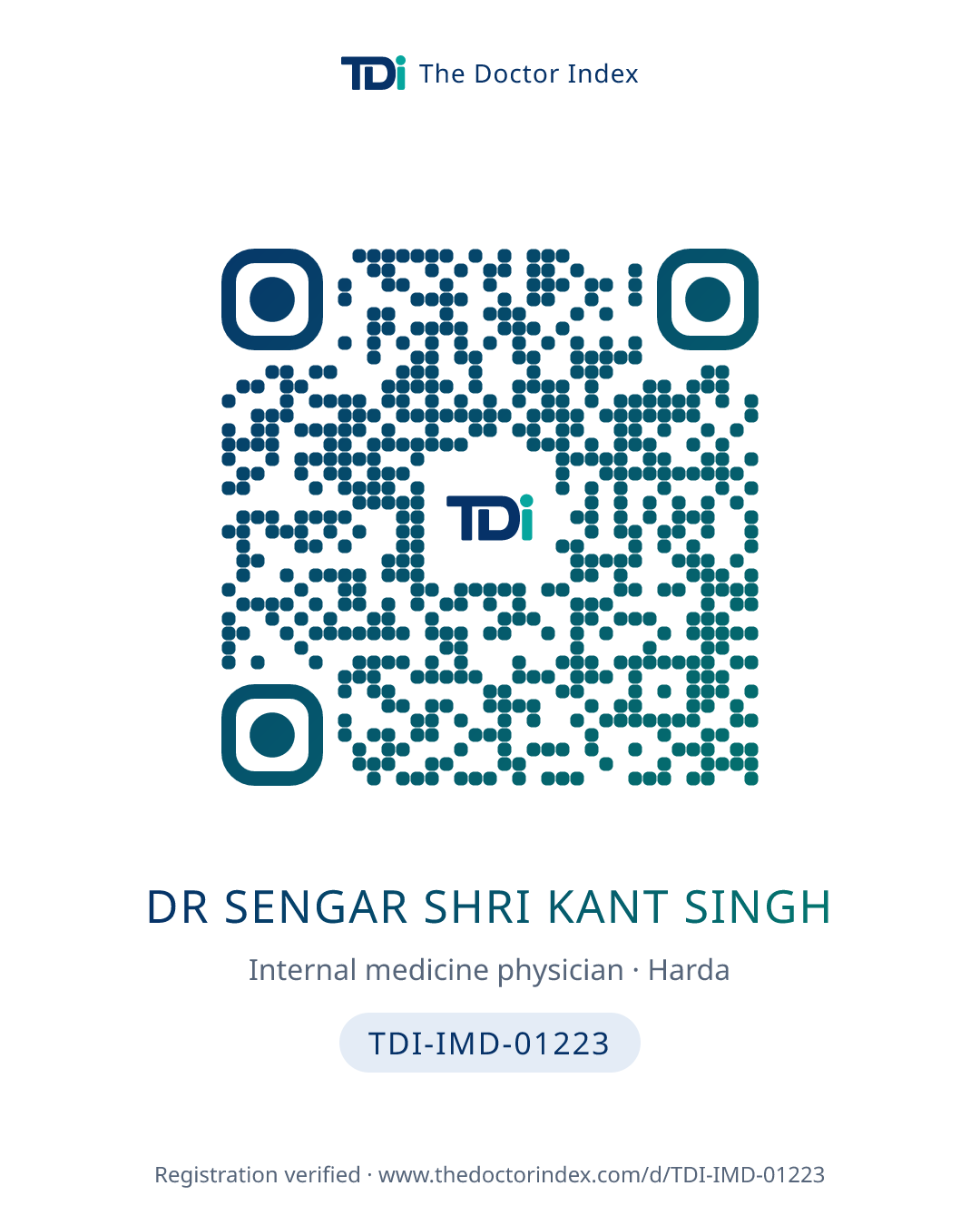 QR card for Dr Sengar Shri Kant Singh, TDI-IMD-01223