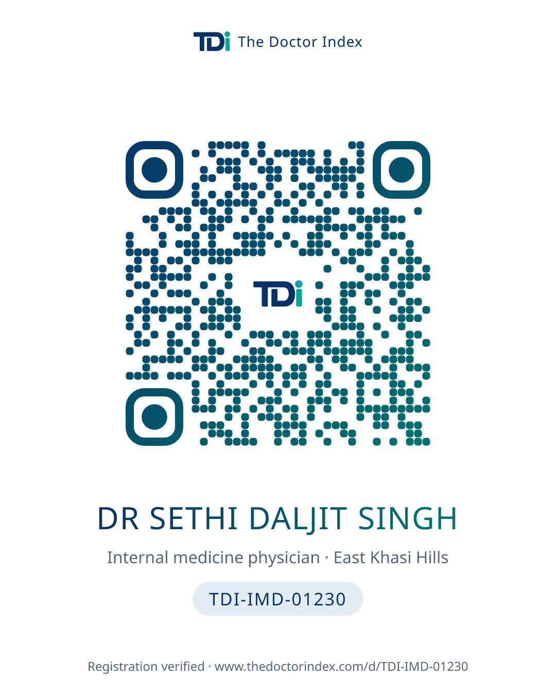 QR card for Dr Sethi Daljit Singh, TDI-IMD-01230