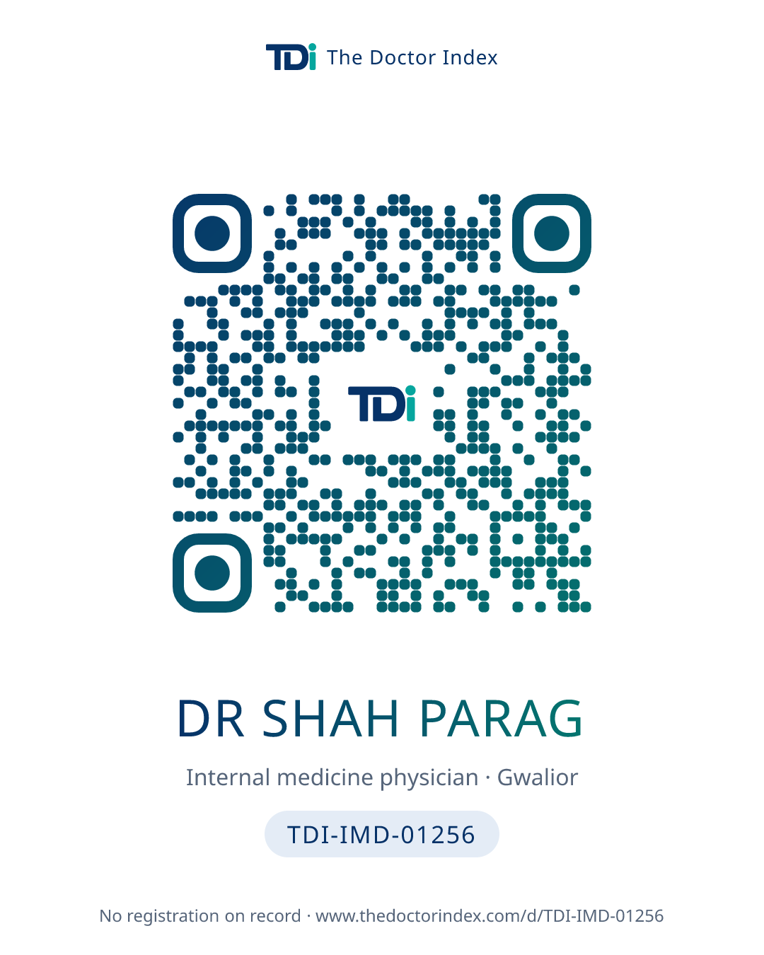 QR card for Dr Shah Parag, TDI-IMD-01256