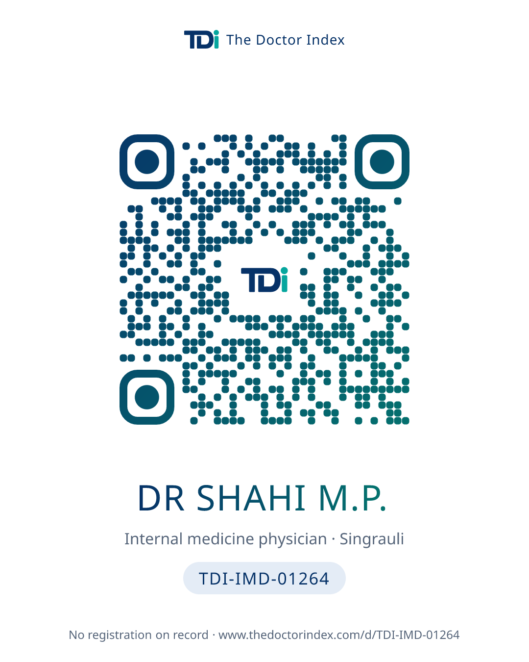 QR card for Dr Shahi M.P., TDI-IMD-01264