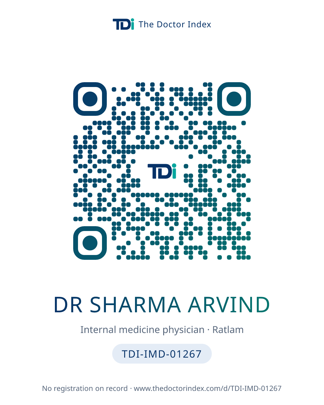 QR card for Dr Sharma Arvind, TDI-IMD-01267