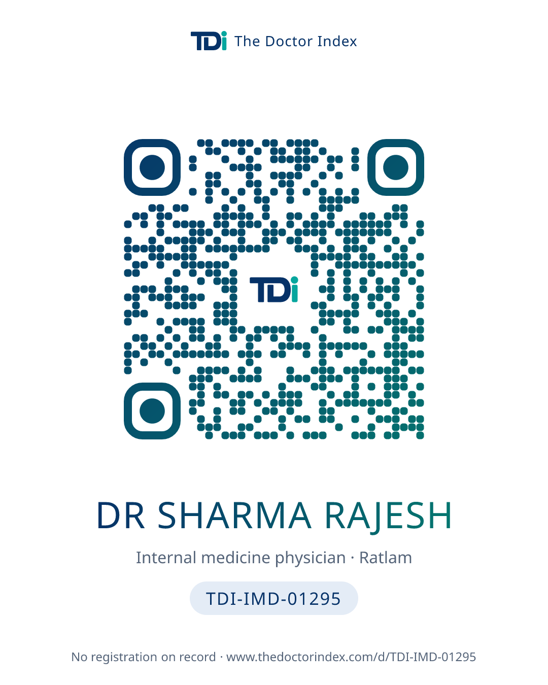 QR card for Dr Sharma Rajesh, TDI-IMD-01295