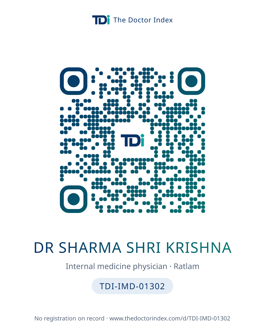QR card for Dr Sharma Shri Krishna, TDI-IMD-01302