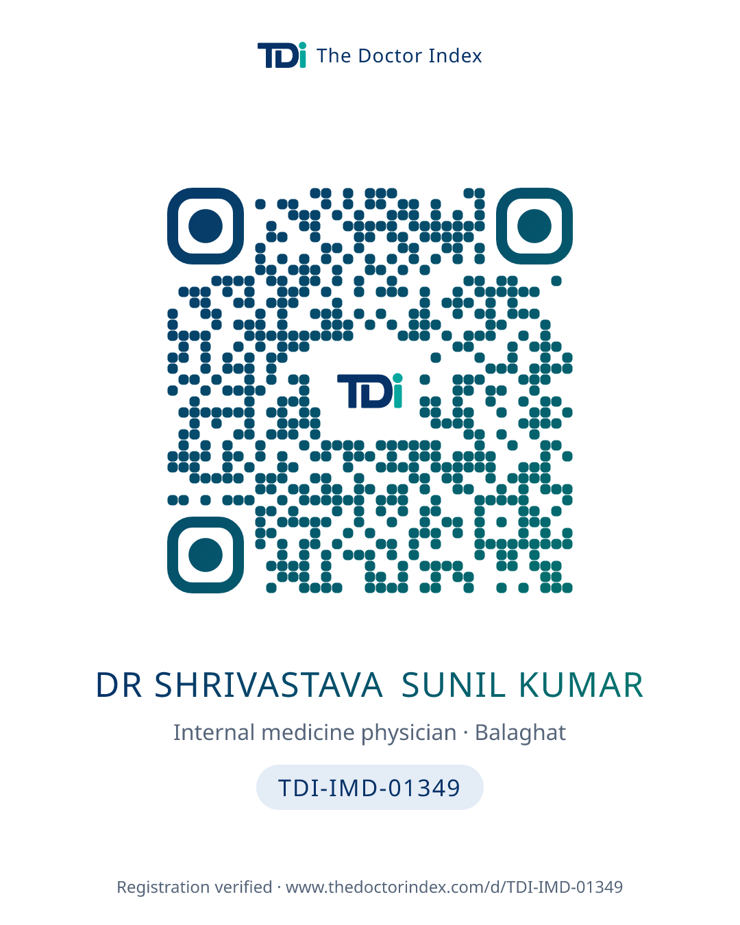QR card for Dr Shrivastava Sunil Kumar, TDI-IMD-01349