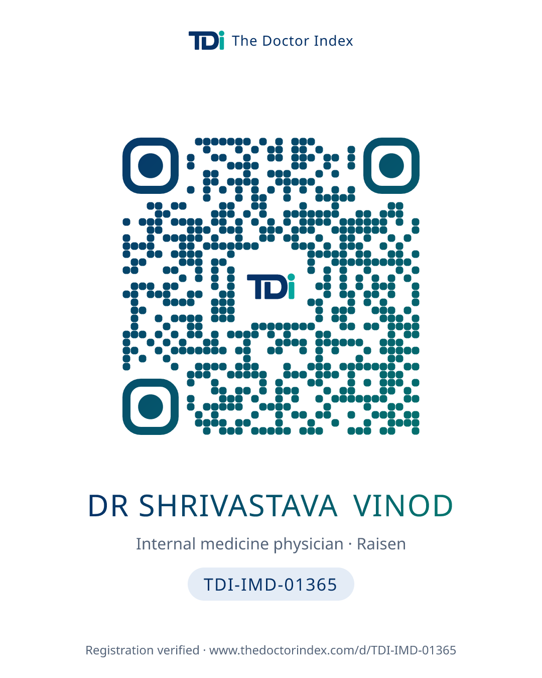 QR card for Dr Shrivastava Vinod, TDI-IMD-01365