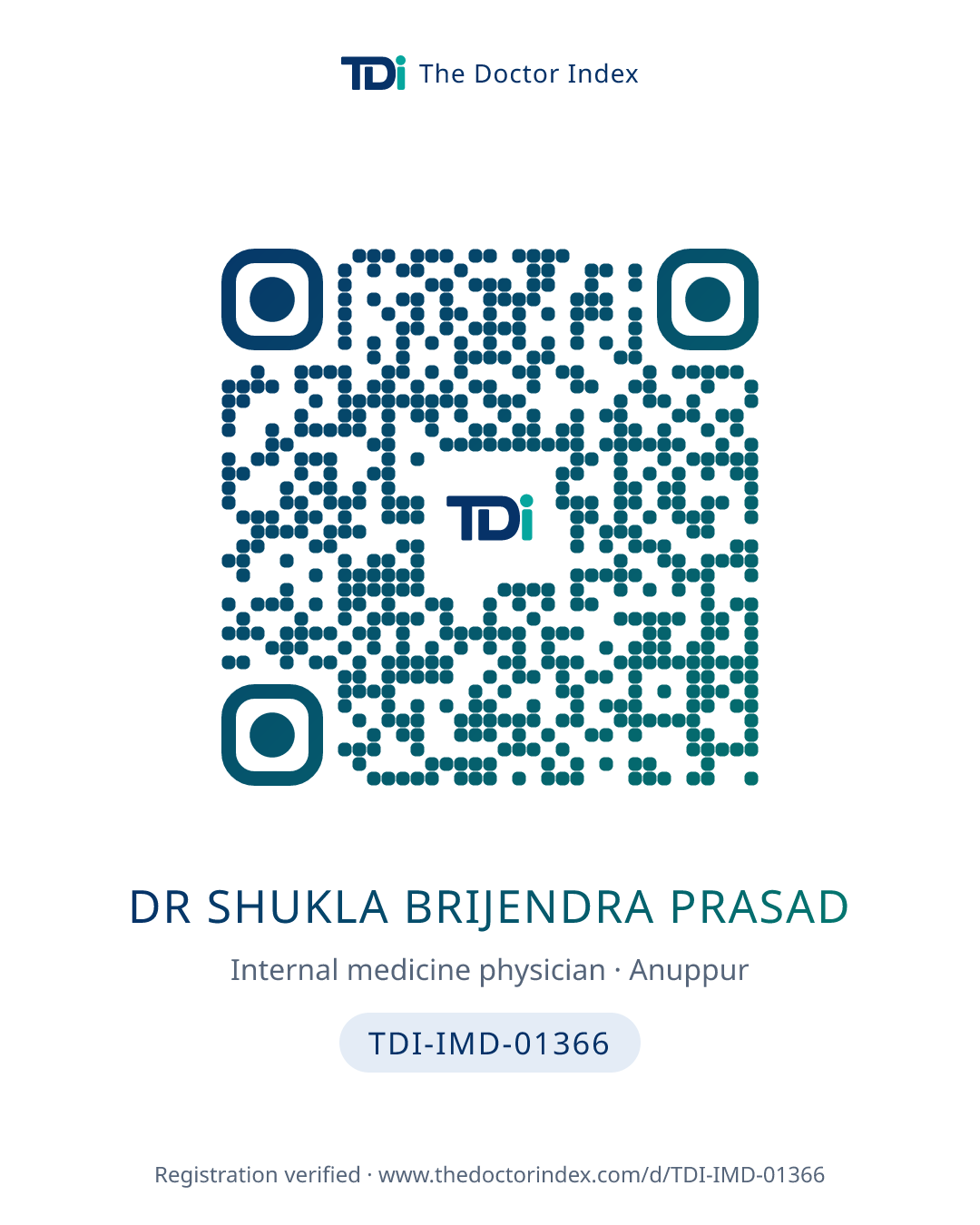 QR card for Dr Shukla Brijendra Prasad, TDI-IMD-01366