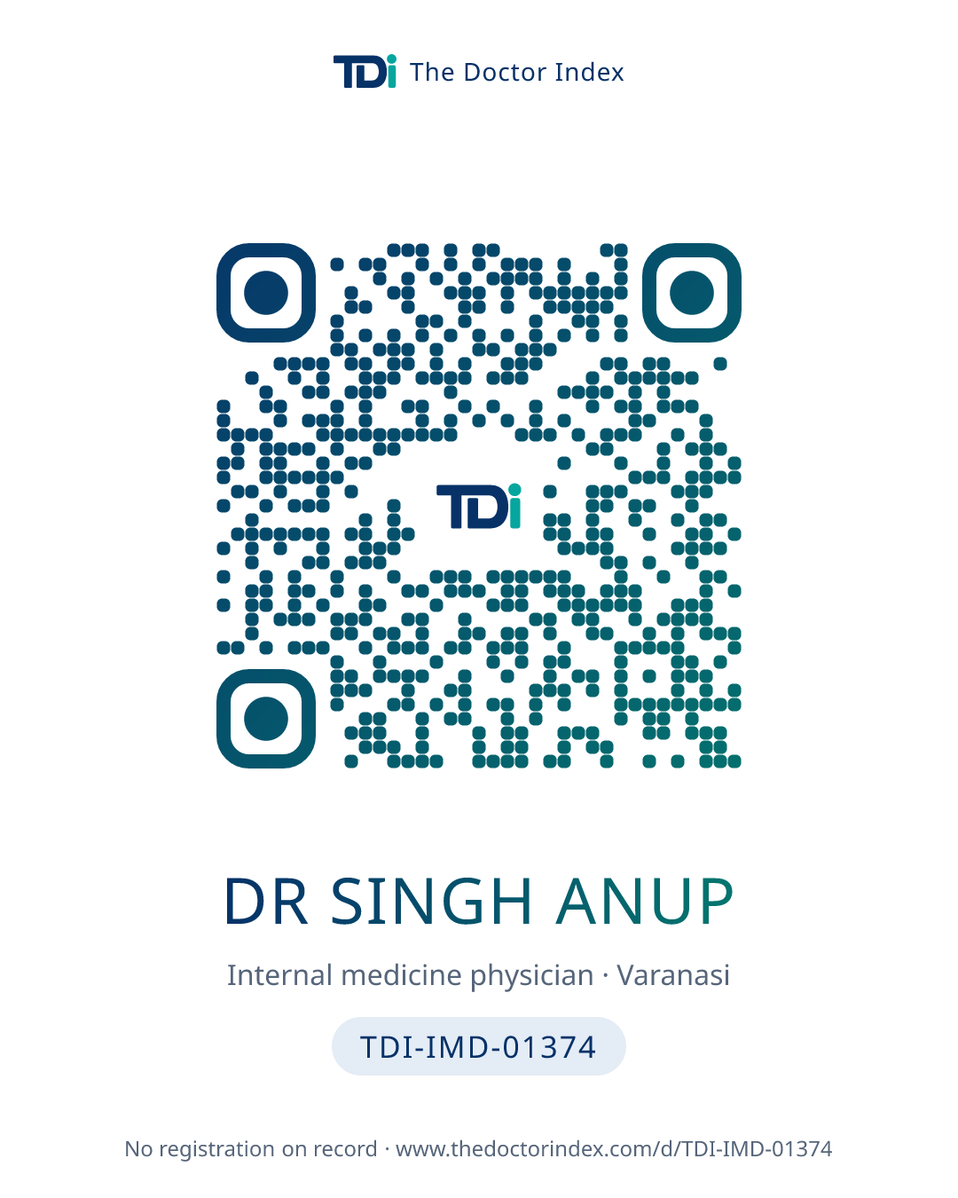 QR card for Dr Singh Anup, TDI-IMD-01374