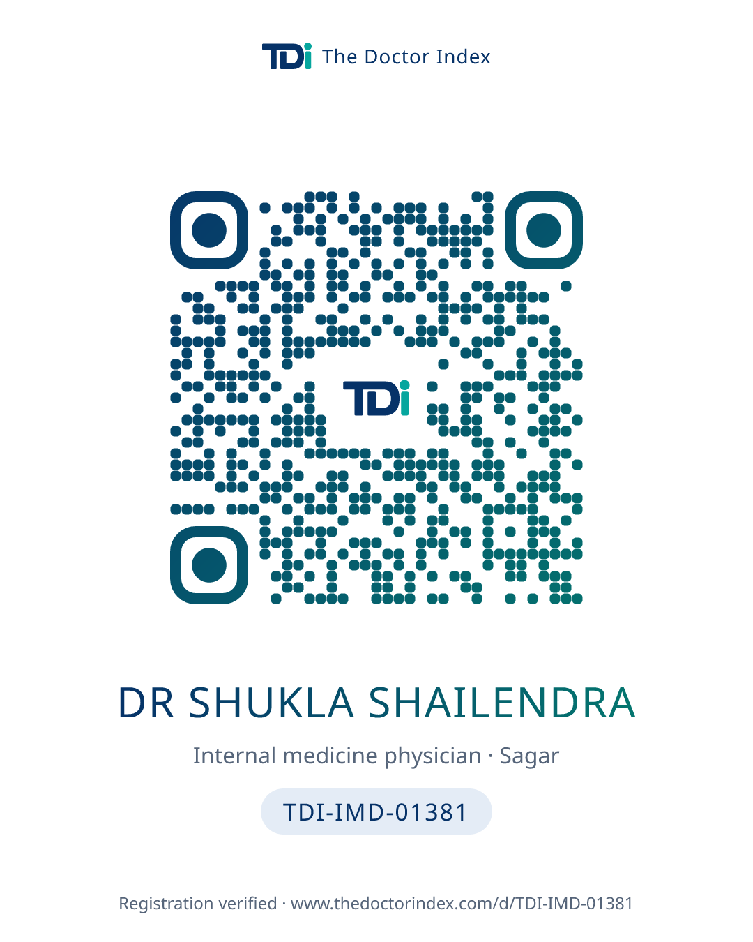 QR card for Dr Shukla Shailendra, TDI-IMD-01381