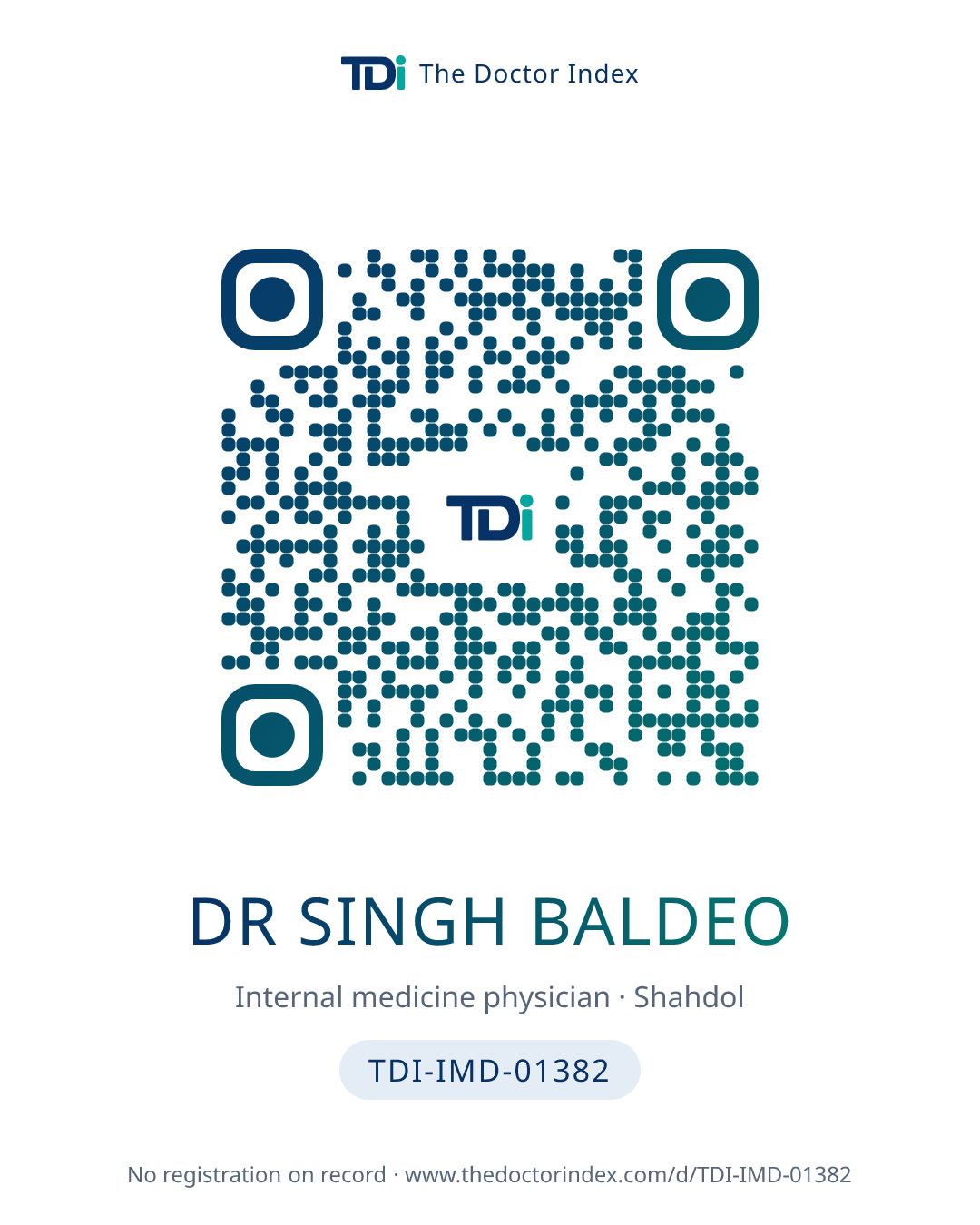 QR card for Dr Singh Baldeo, TDI-IMD-01382