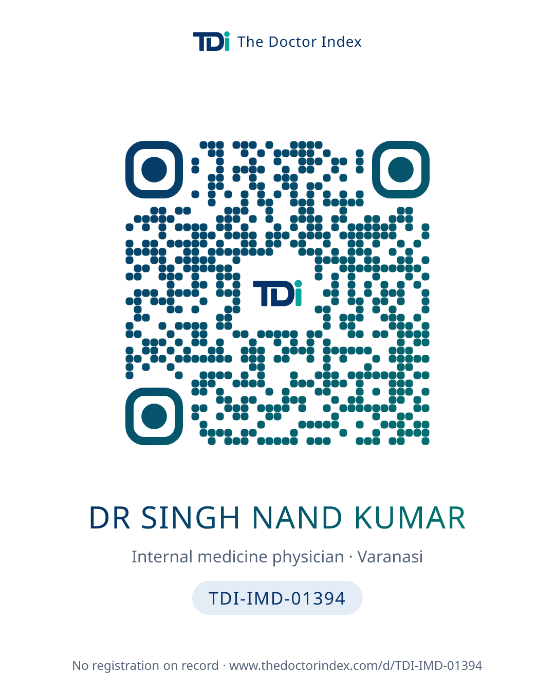 QR card for Dr Singh Nand Kumar, TDI-IMD-01394