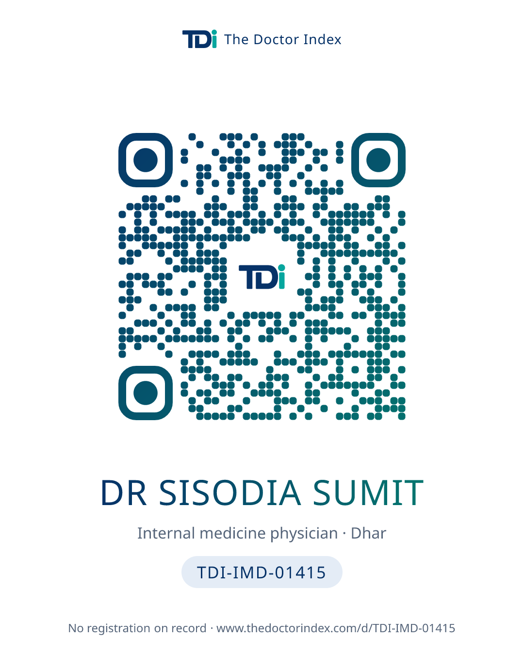 QR card for Dr Sisodia Sumit, TDI-IMD-01415