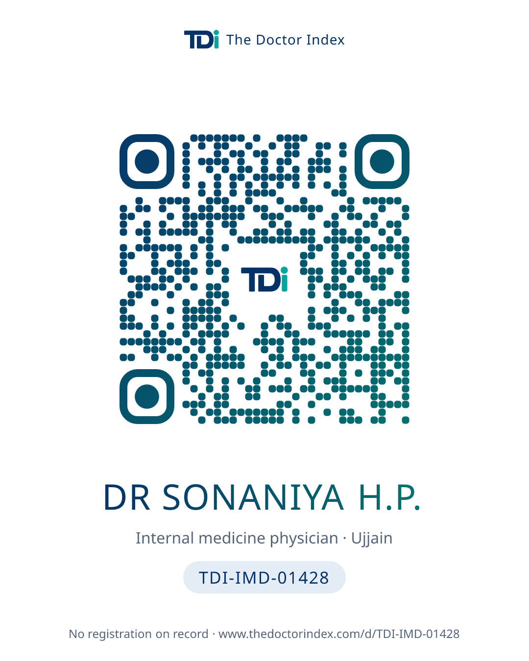 QR card for Dr Sonaniya H.P., TDI-IMD-01428