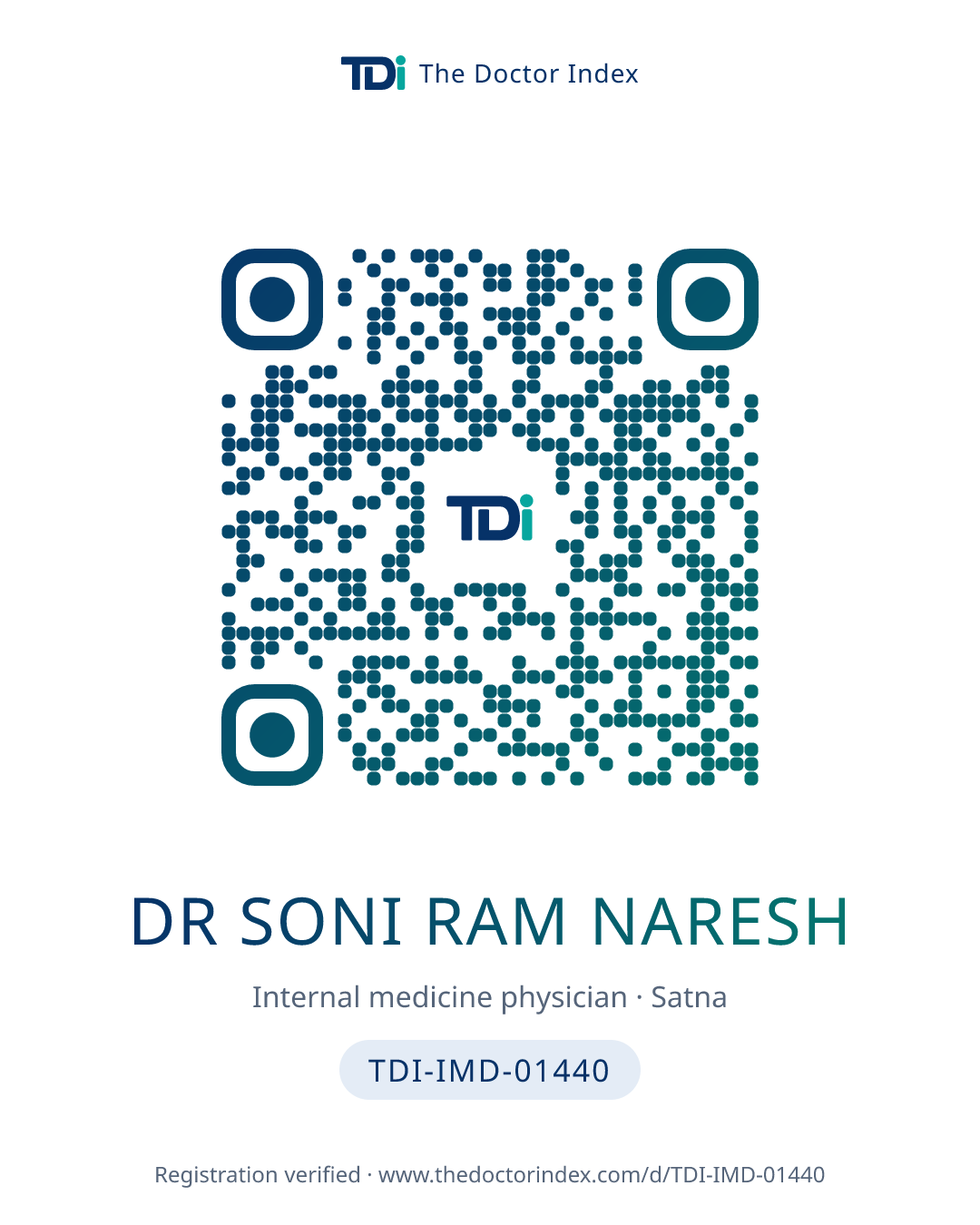 QR card for Dr Soni Ram Naresh, TDI-IMD-01440