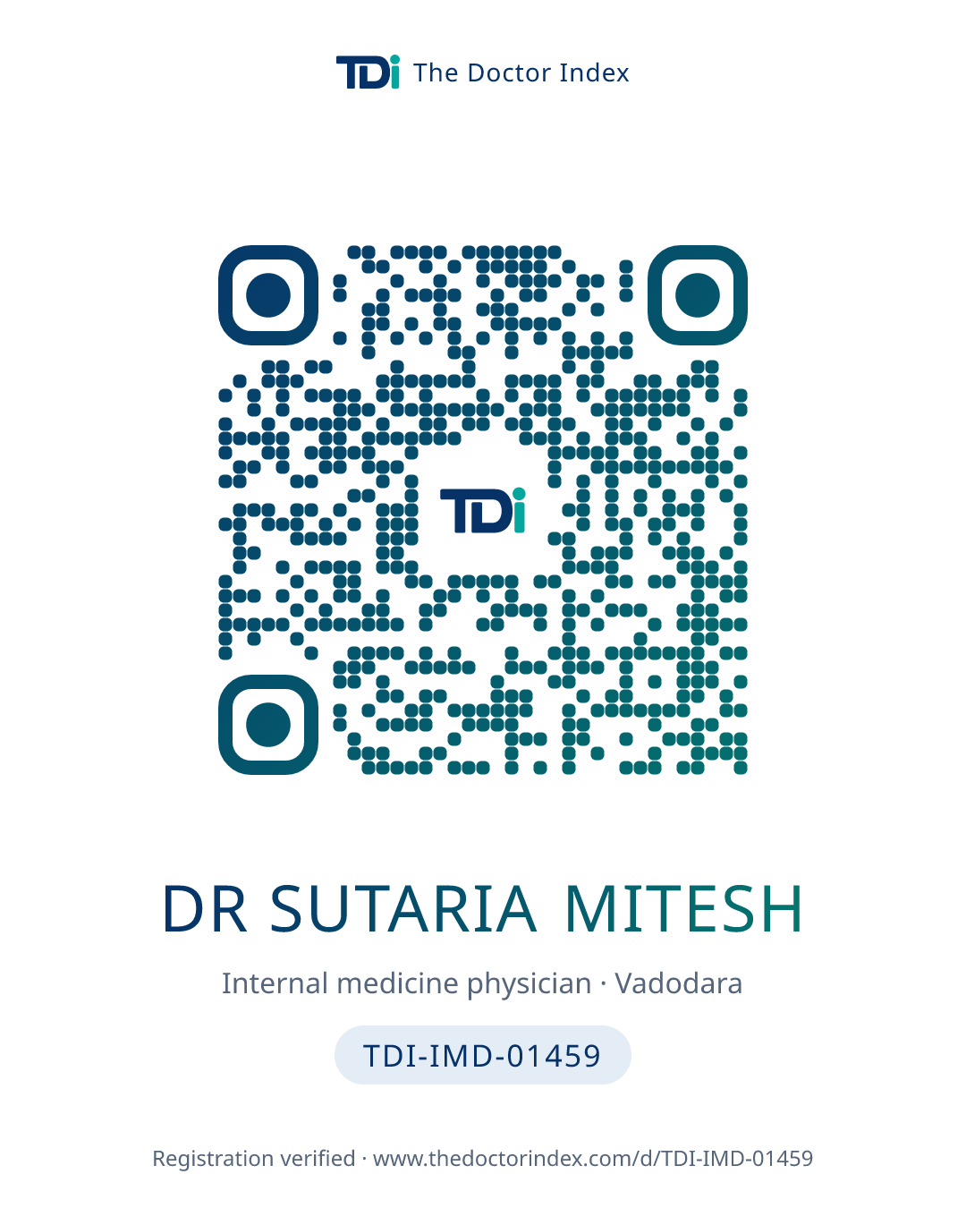 QR card for Dr Sutaria Mitesh, TDI-IMD-01459