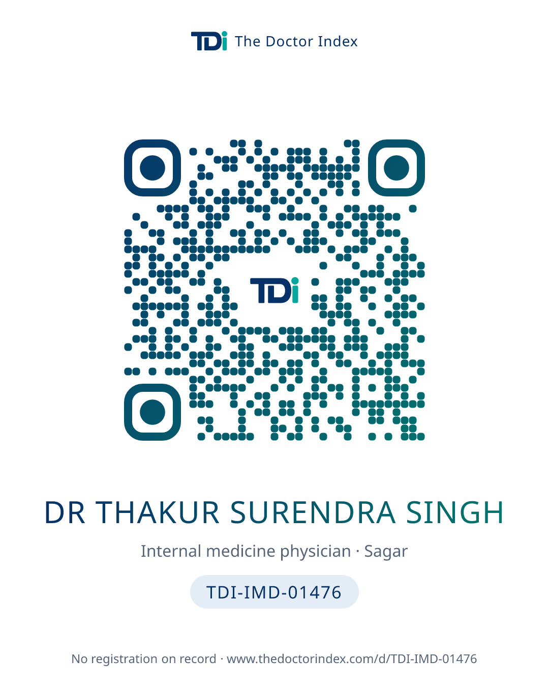QR card for Dr Thakur Surendra Singh, TDI-IMD-01476
