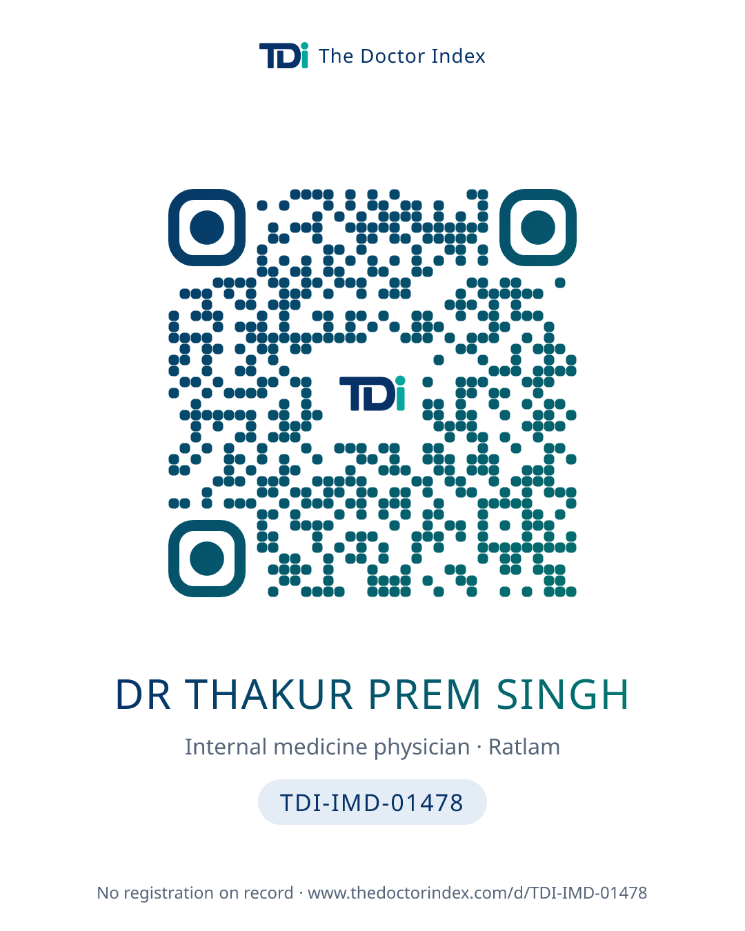 QR card for Dr Thakur Prem Singh, TDI-IMD-01478