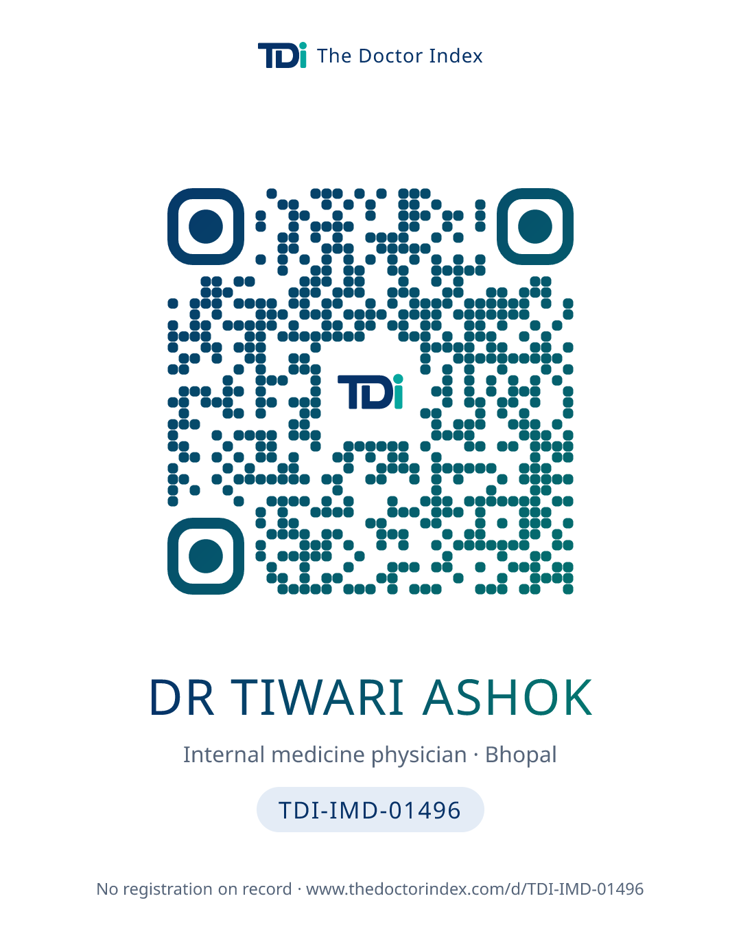 QR card for Dr Tiwari Ashok, TDI-IMD-01496