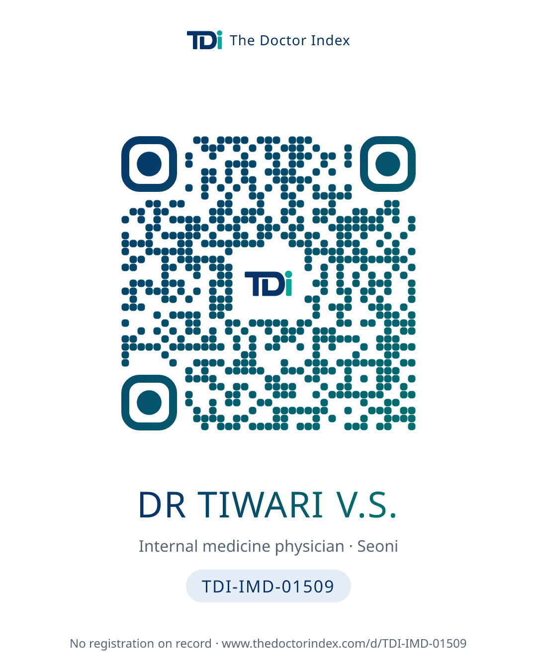 QR card for Dr Tiwari V.S., TDI-IMD-01509