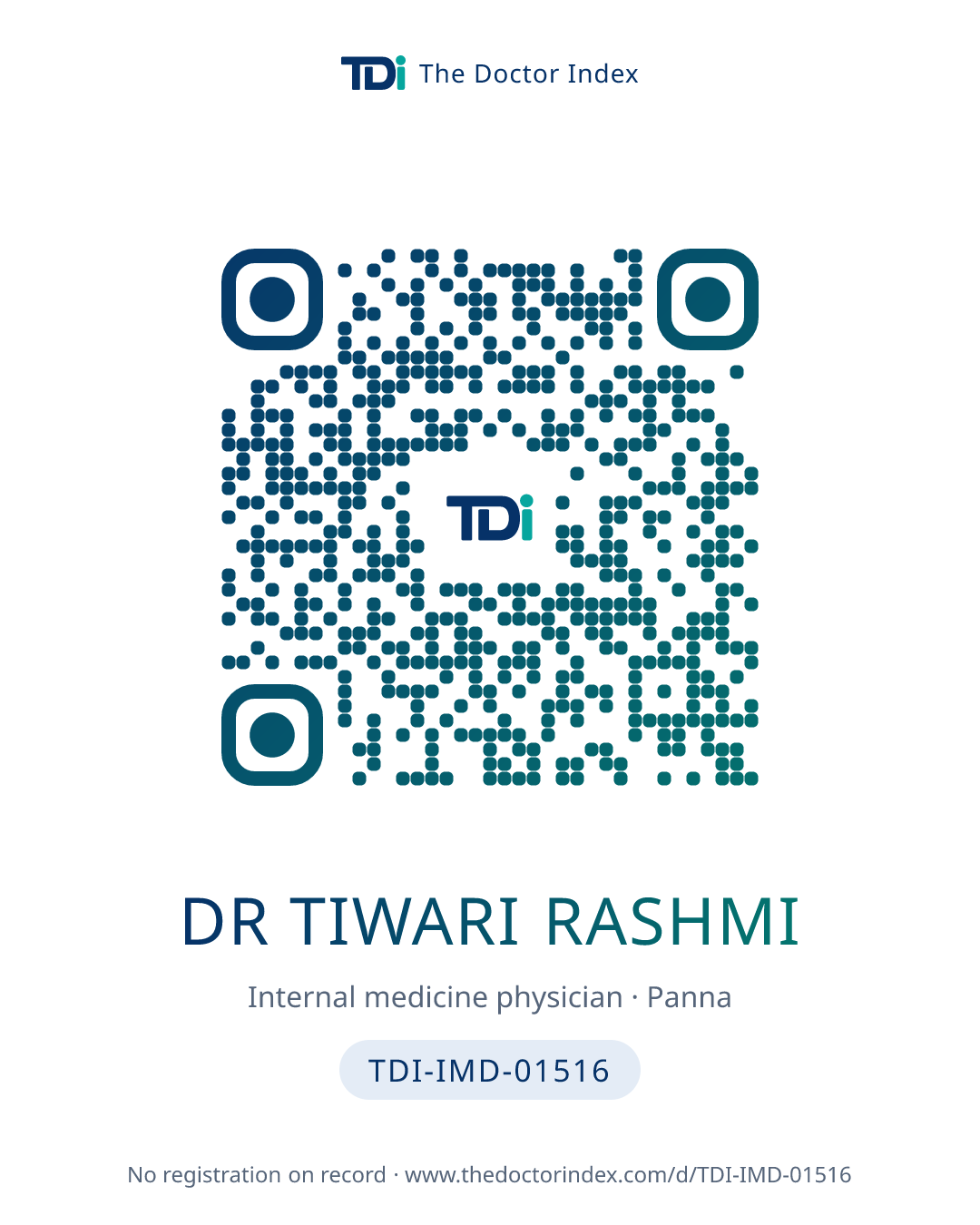 QR card for Dr Tiwari Rashmi, TDI-IMD-01516