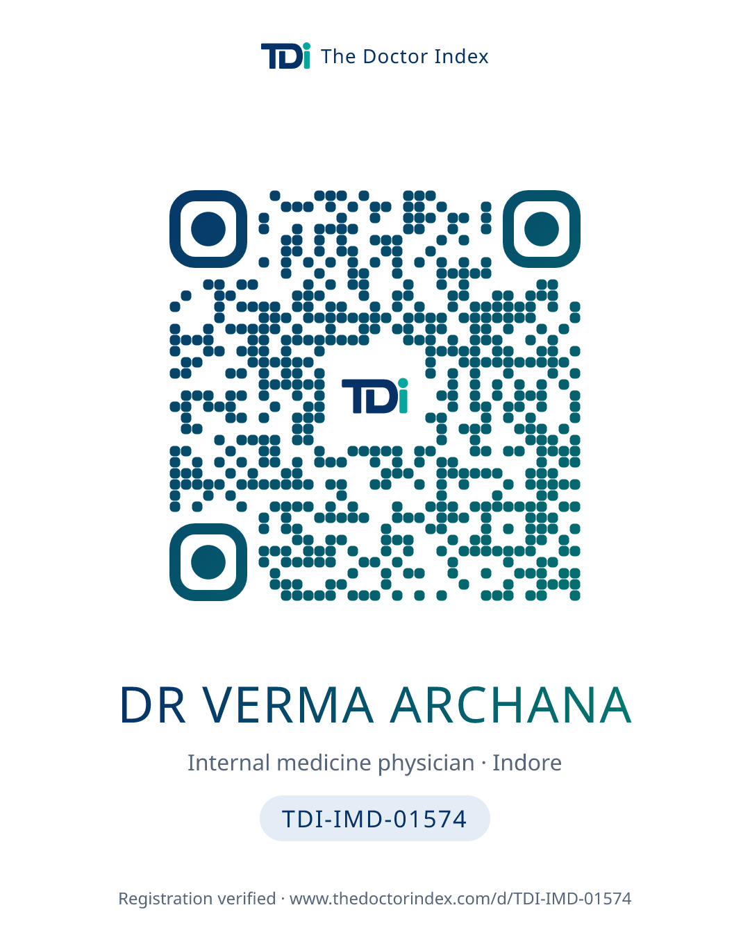 QR card for Dr Verma Archana, TDI-IMD-01574