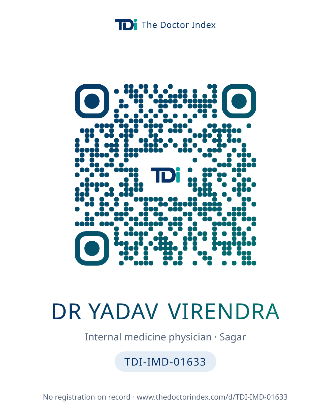 QR card for Dr Yadav Virendra, TDI-IMD-01633