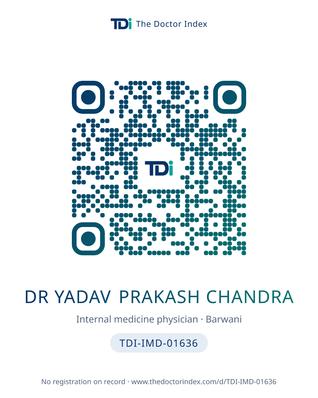 QR card for Dr Yadav Prakash Chandra, TDI-IMD-01636