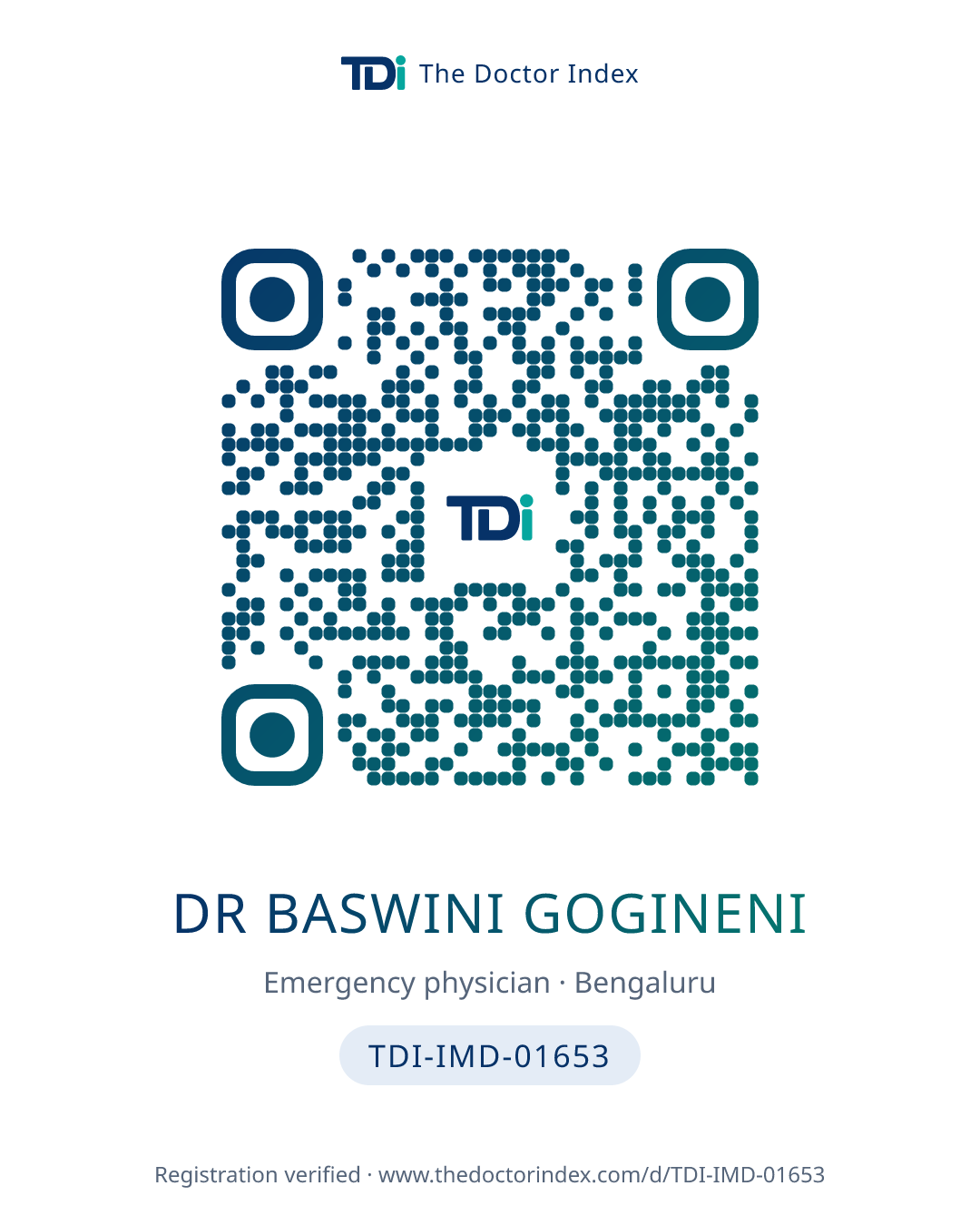 QR card for Dr Baswini Gogineni, TDI-IMD-01653