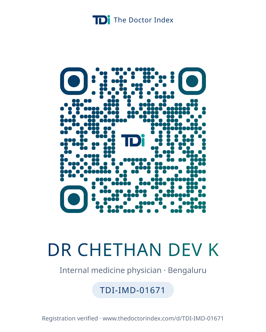 QR card for Dr Chethan Dev K, TDI-IMD-01671