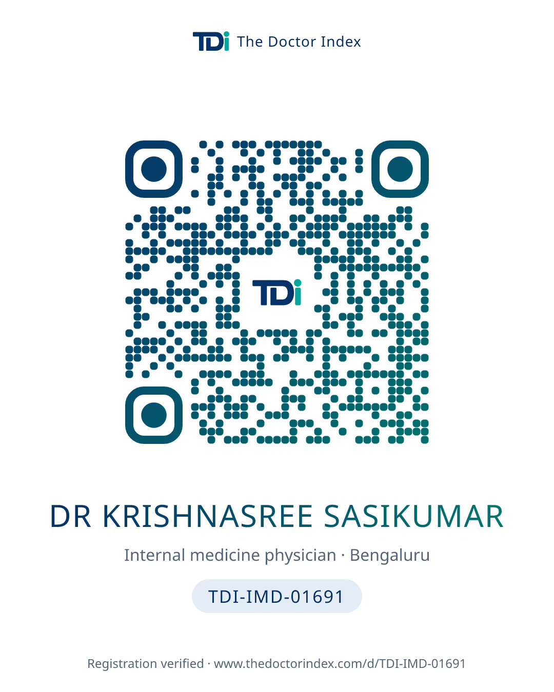 QR card for Dr Krishnasree Sasikumar, TDI-IMD-01691