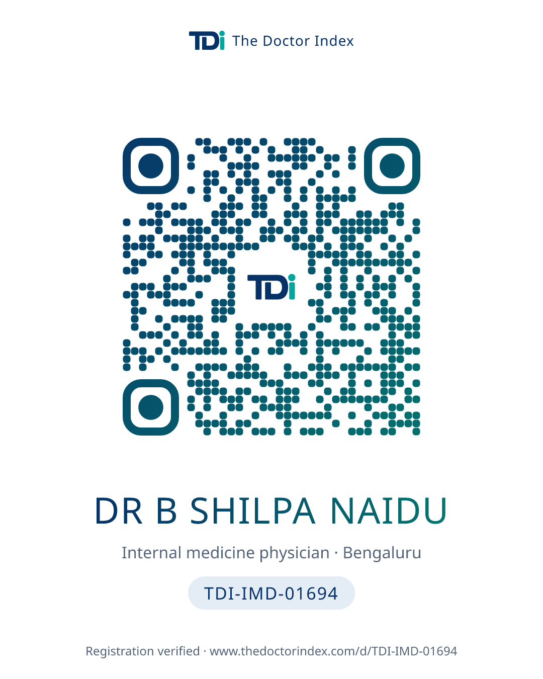 QR card for Dr B Shilpa Naidu, TDI-IMD-01694