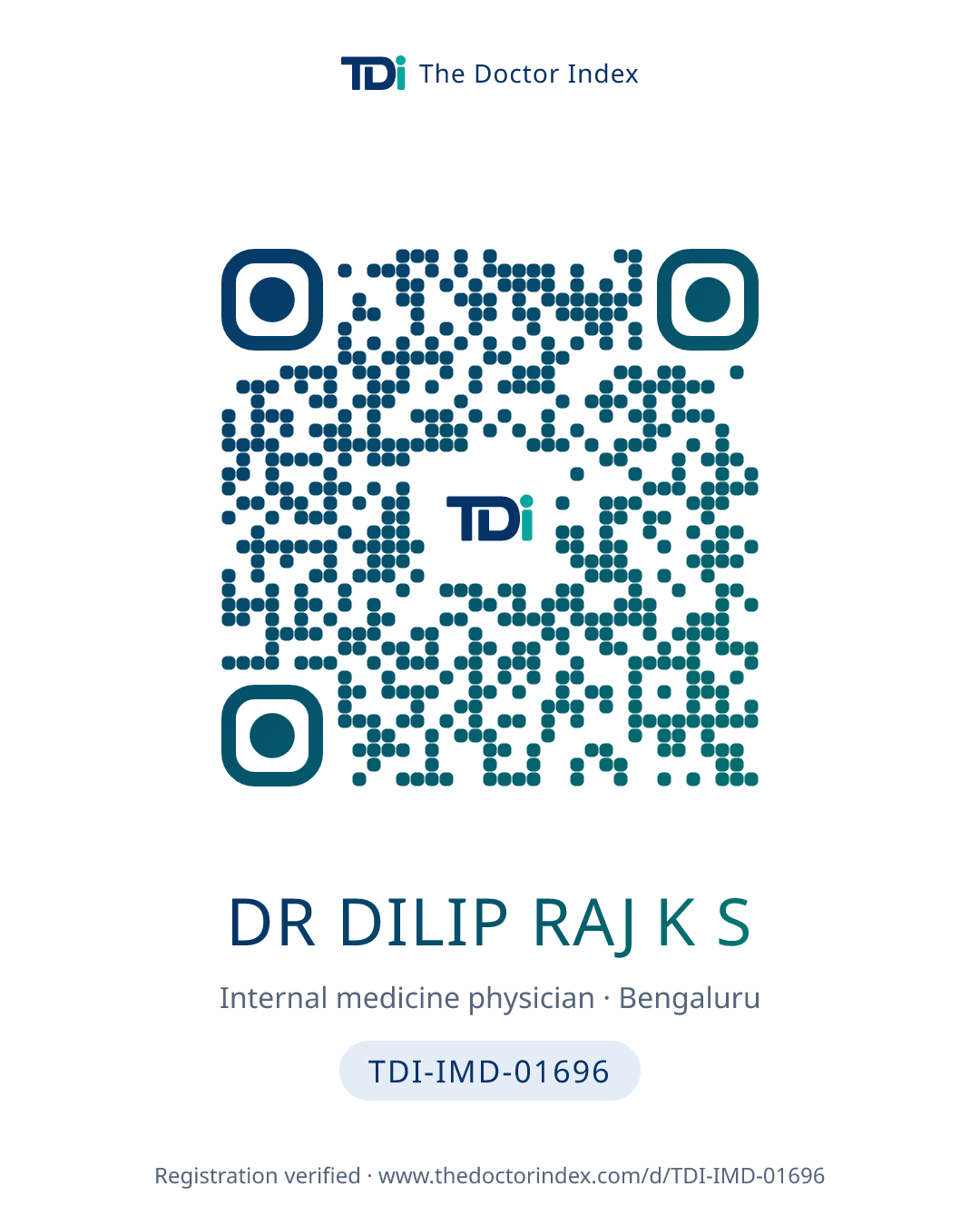 QR card for Dr Dilip Raj K S, TDI-IMD-01696