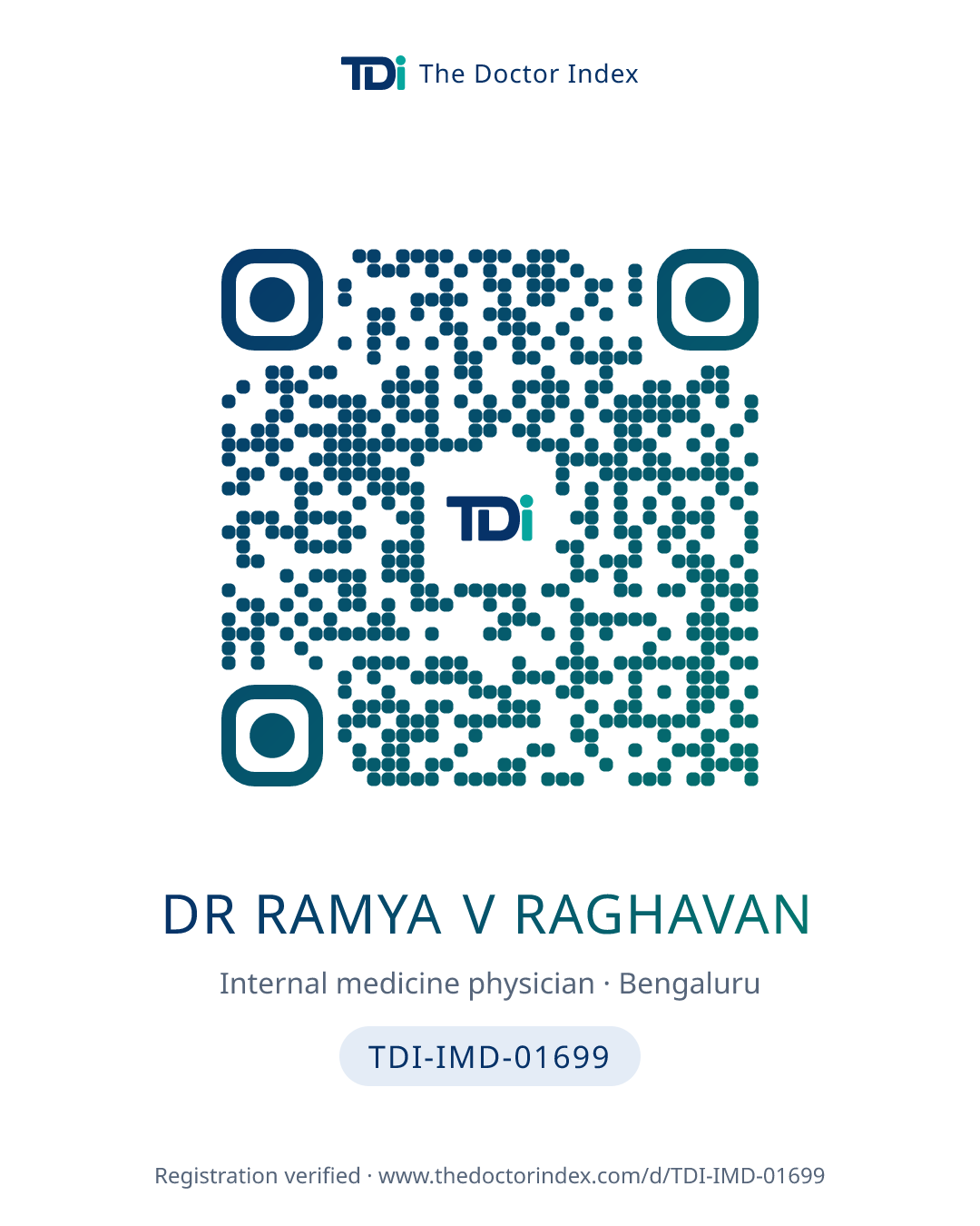 QR card for Dr Ramya V Raghavan, TDI-IMD-01699