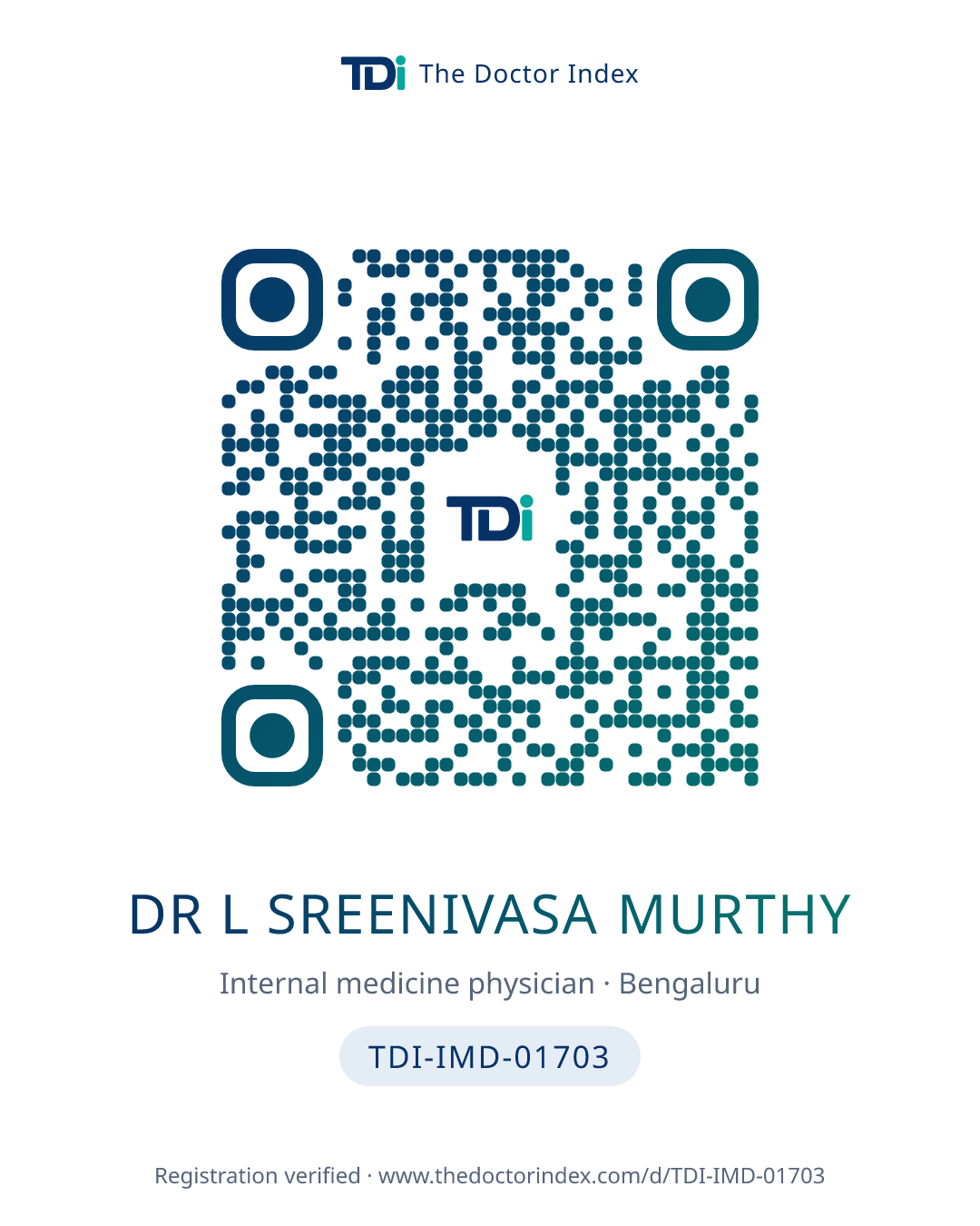 QR card for Dr L Sreenivasa Murthy, TDI-IMD-01703