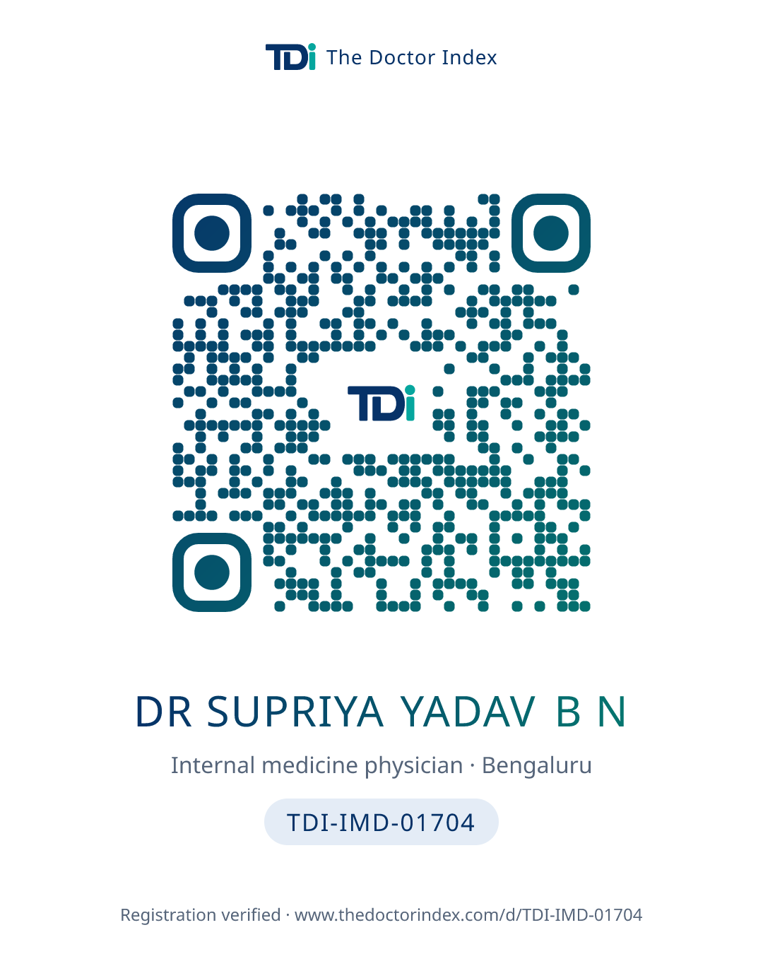 QR card for Dr Supriya Yadav B N, TDI-IMD-01704