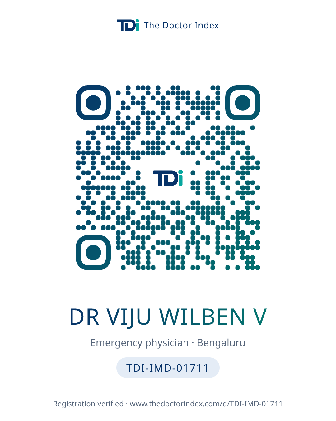 QR card for Dr Viju Wilben V, TDI-IMD-01711