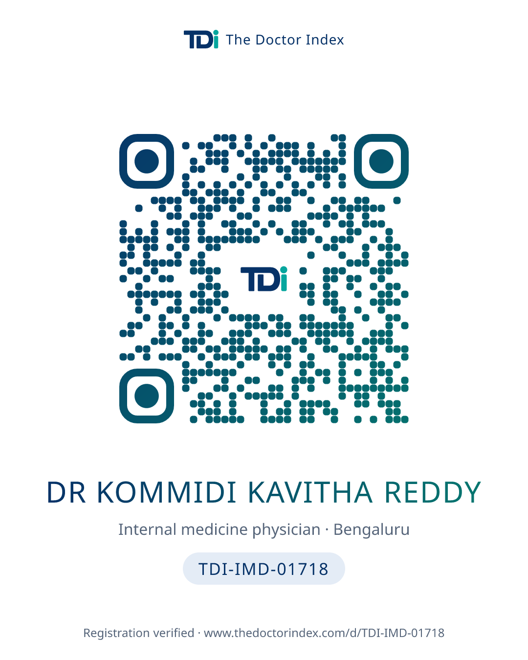 QR card for Dr Kommidi Kavitha Reddy, TDI-IMD-01718
