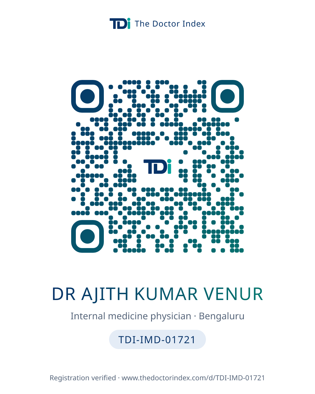 QR card for Dr Ajith Kumar Venur, TDI-IMD-01721