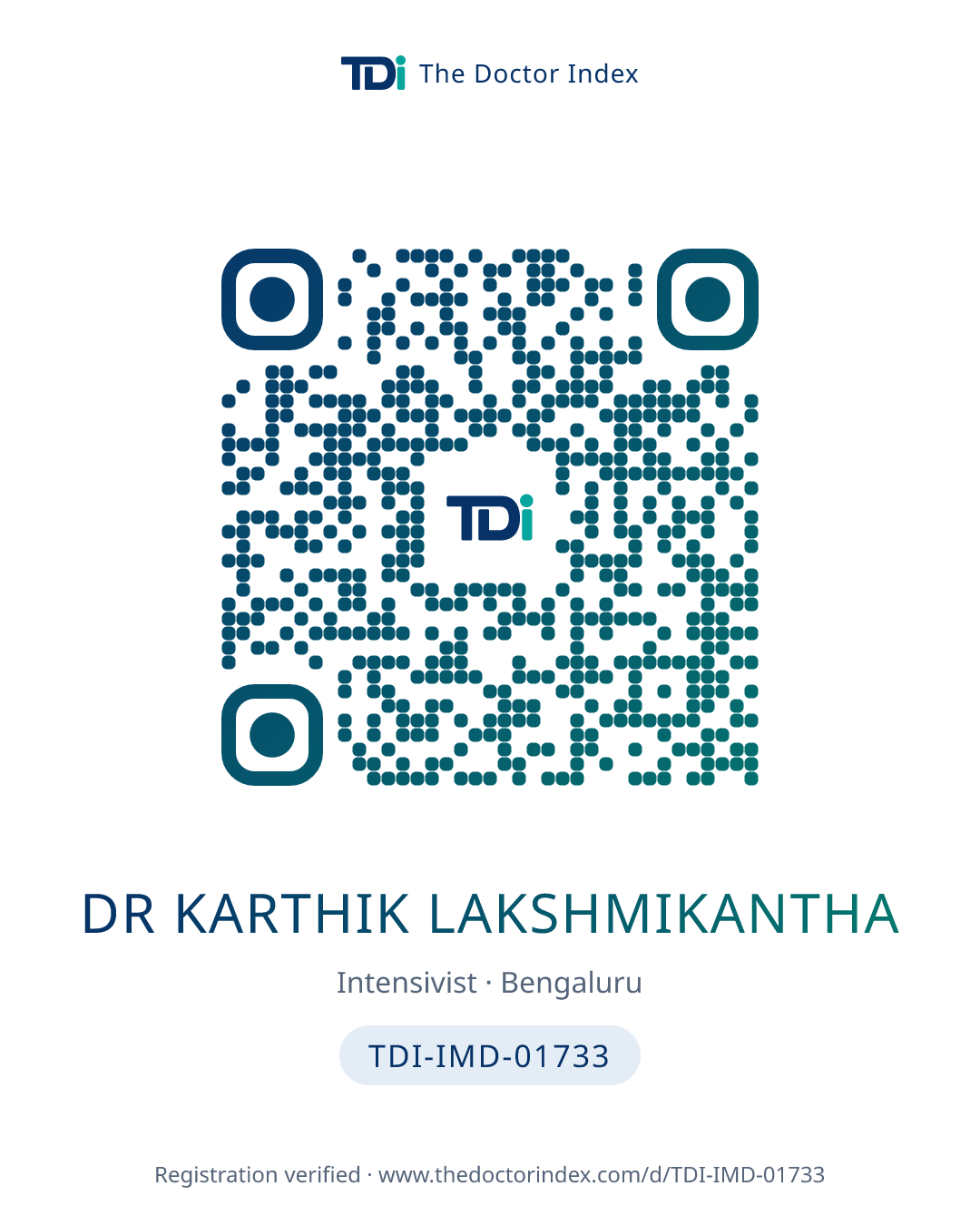QR card for Dr Karthik Lakshmikantha, TDI-IMD-01733