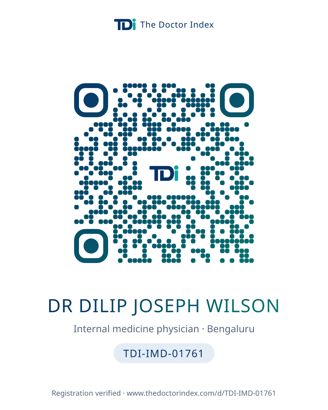 QR card for Dr Dilip Joseph Wilson, TDI-IMD-01761