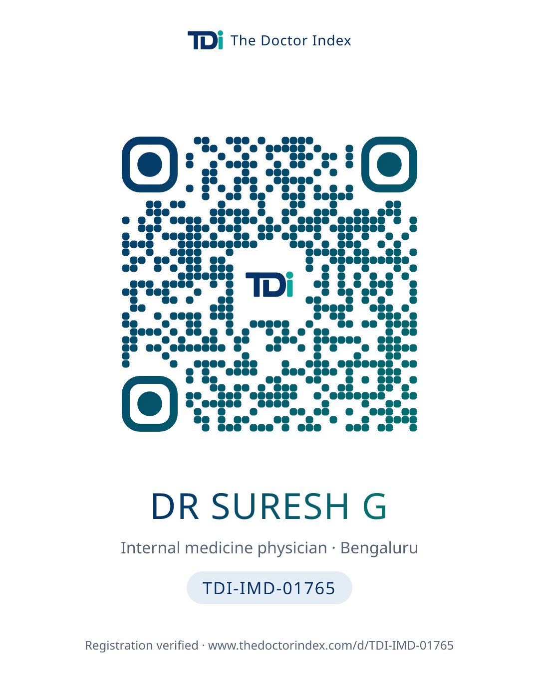 QR card for Dr Suresh G, TDI-IMD-01765