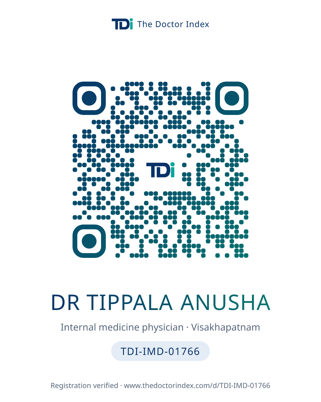 QR card for Dr Tippala Anusha, TDI-IMD-01766