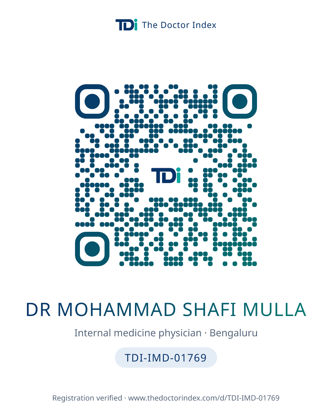 QR card for Dr Mohammad Shafi Mulla, TDI-IMD-01769