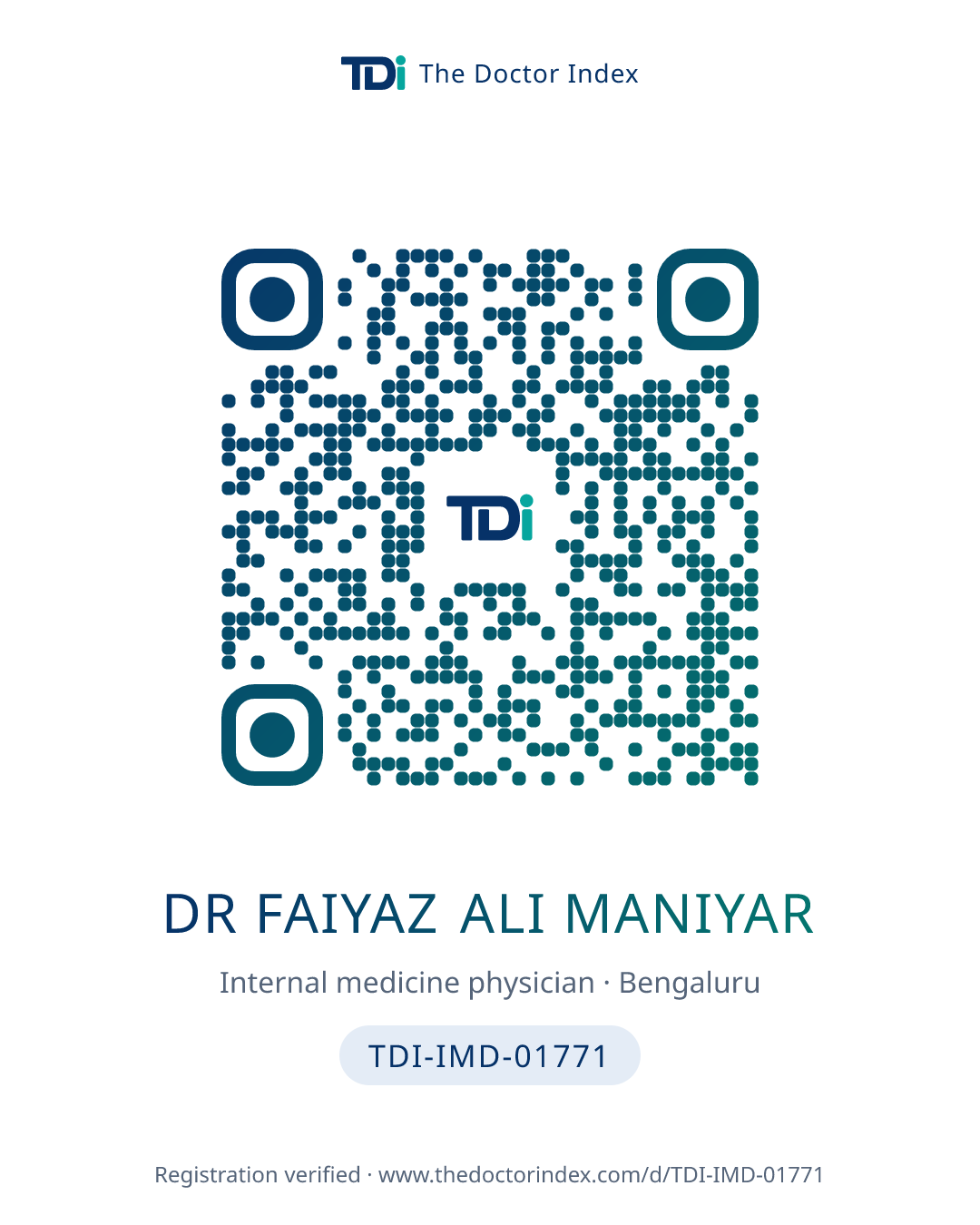 QR card for Dr Faiyaz Ali Maniyar, TDI-IMD-01771