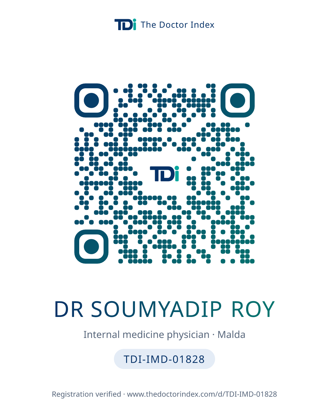 QR card for Dr Soumyadip Roy, TDI-IMD-01828