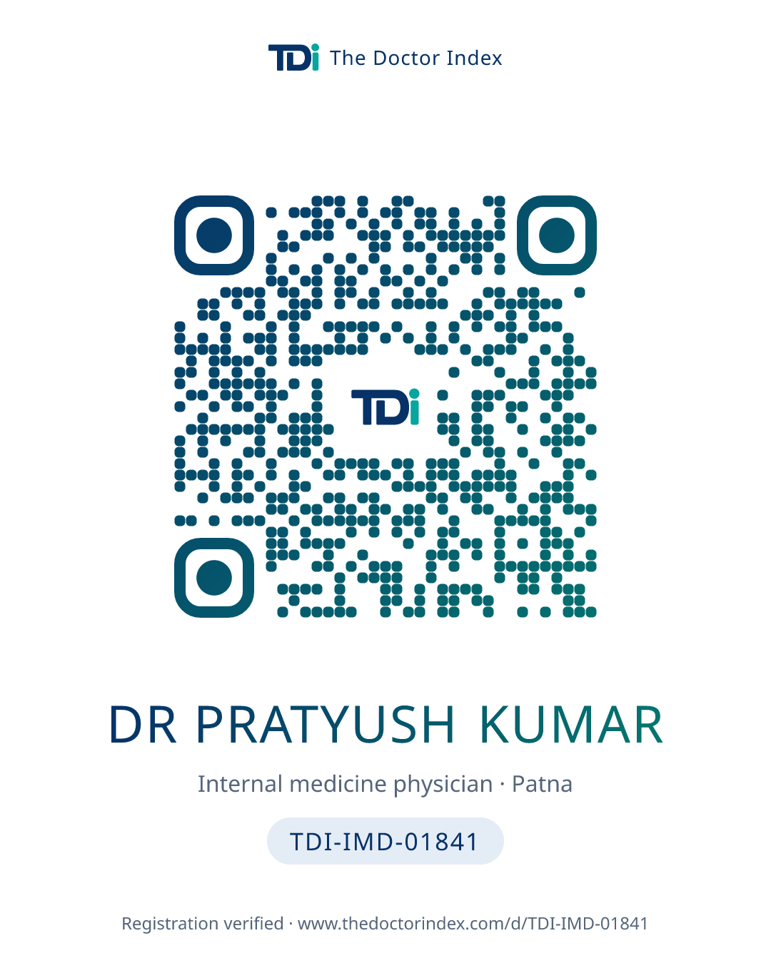 QR card for Dr Pratyush Kumar, TDI-IMD-01841