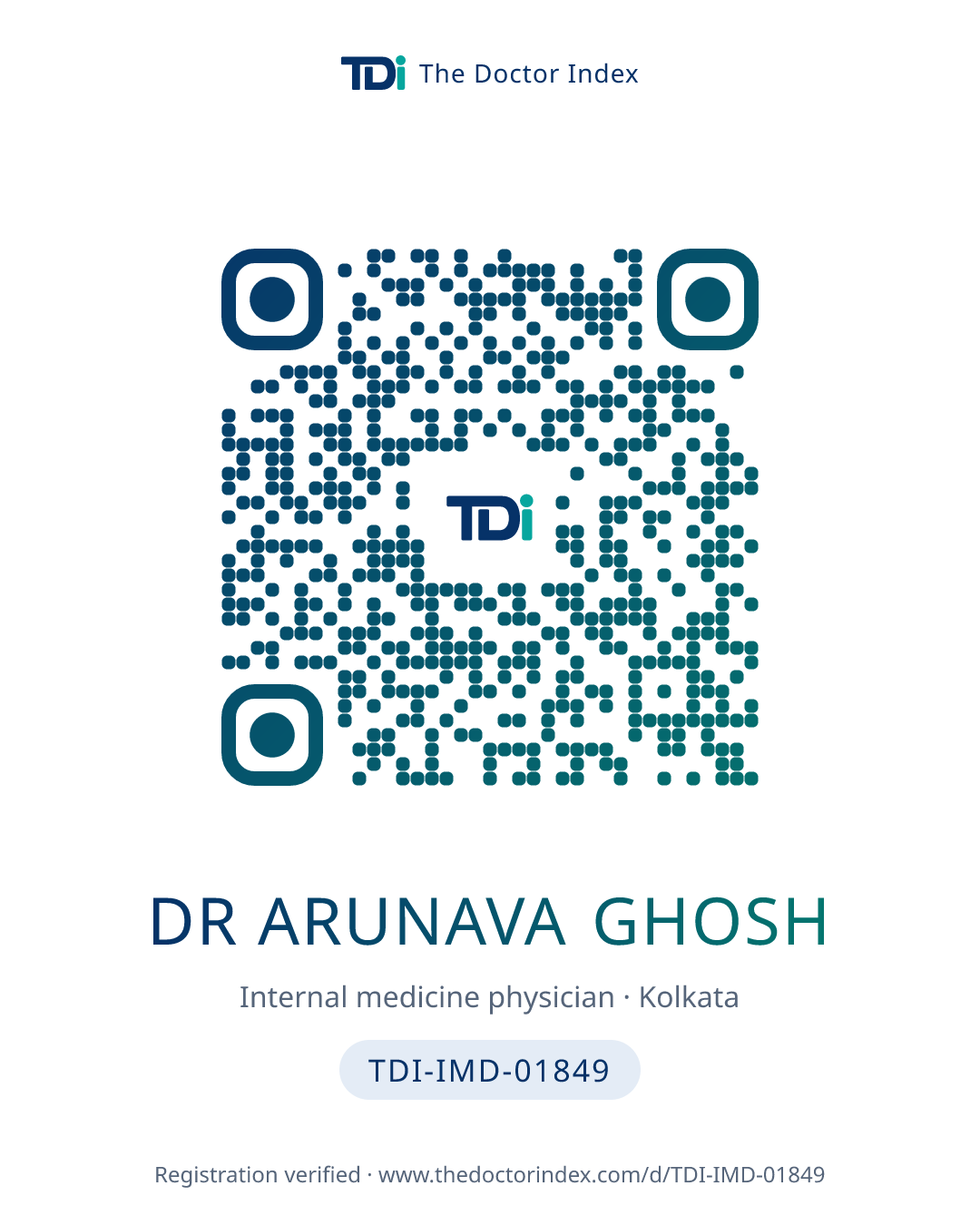 QR card for Dr Arunava Ghosh, TDI-IMD-01849