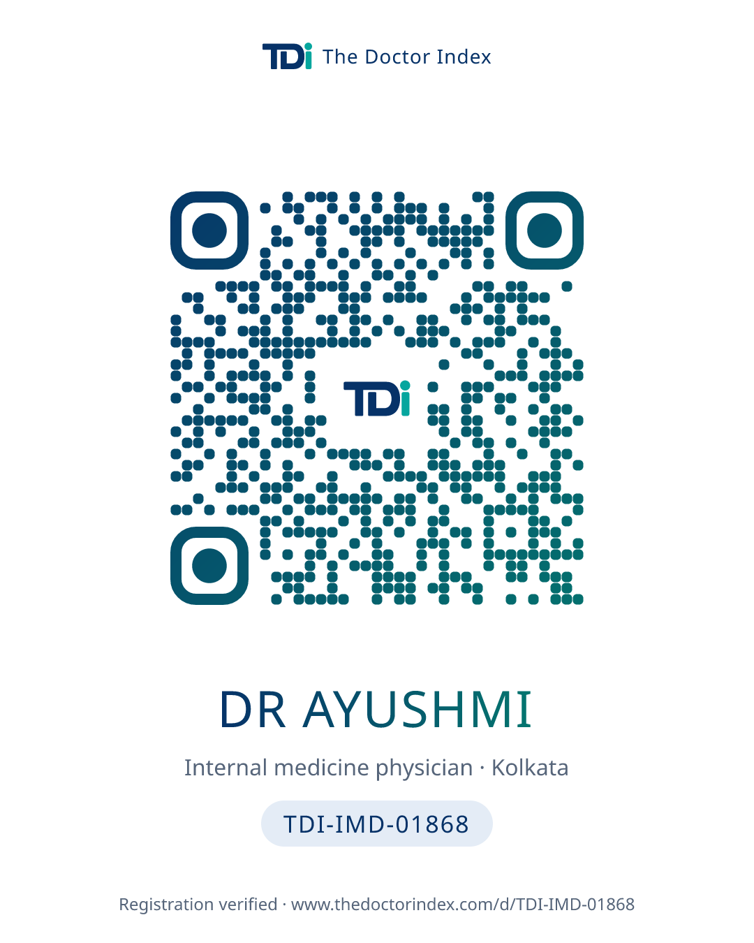 QR card for Dr Ayushmi, TDI-IMD-01868