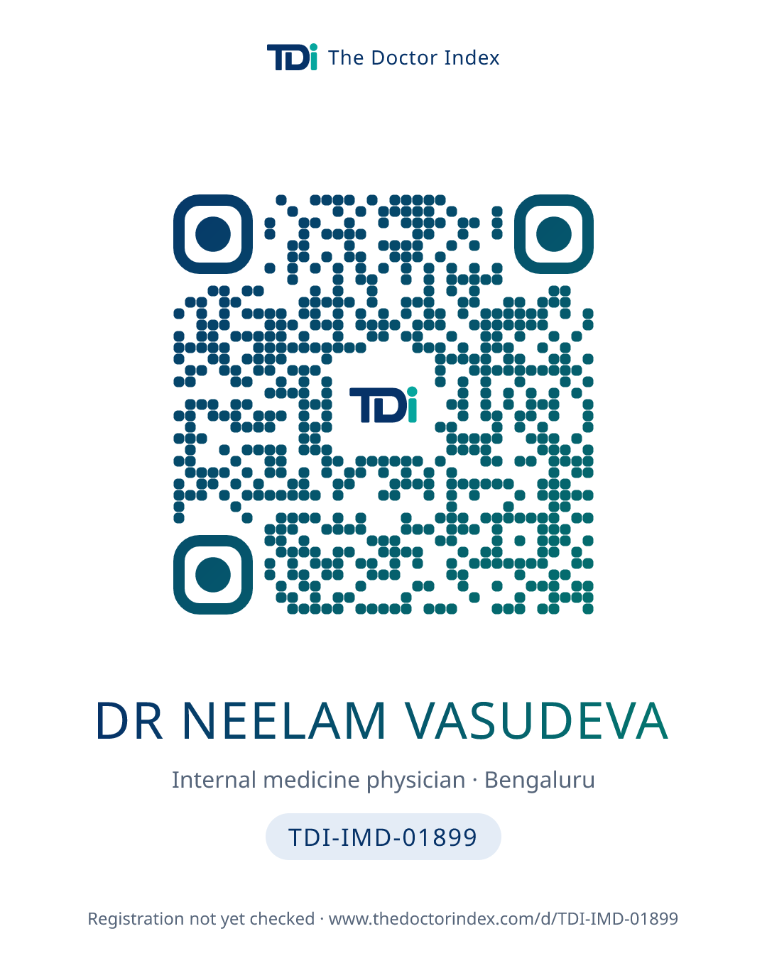 QR card for Dr Neelam Vasudeva, TDI-IMD-01899